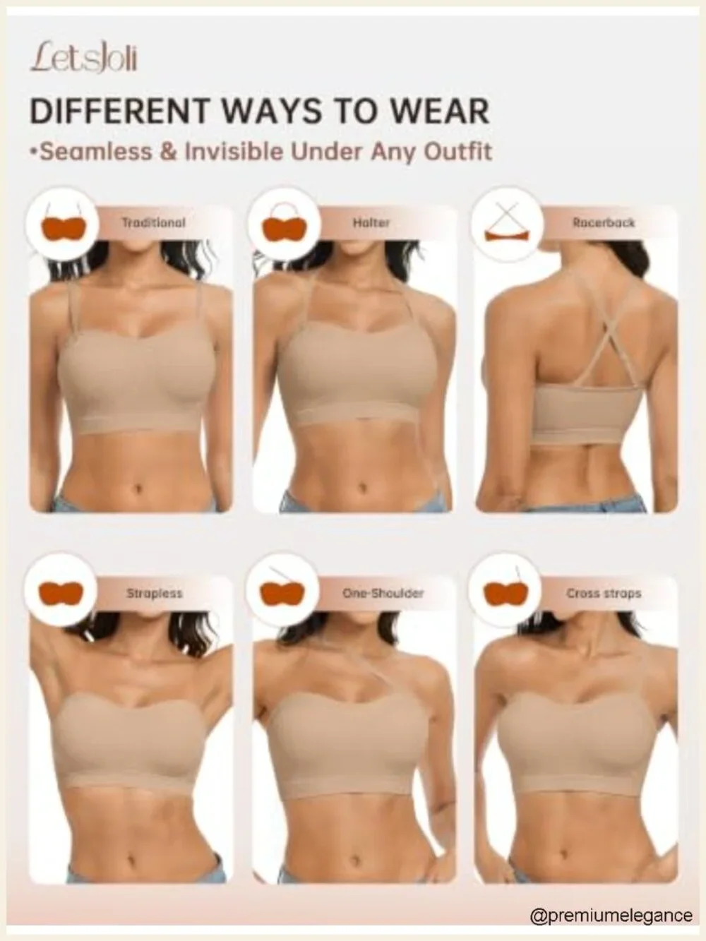 Strapless Push Up Bandeau Bra Wireless Padded Non-Slip w/ Adjustable Straps